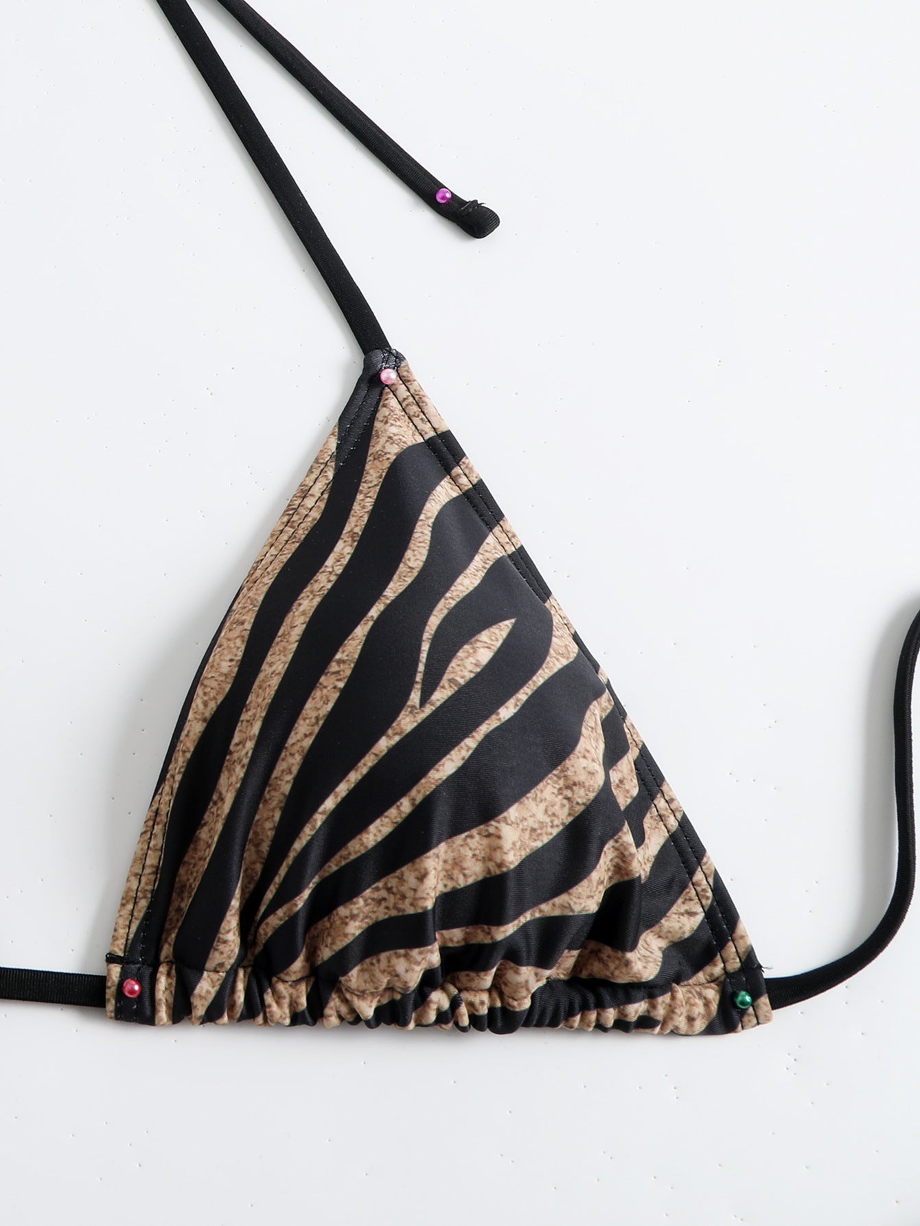 New Zebra Pattern Lace-Up Neck Triangle Bikini with Split Bottom