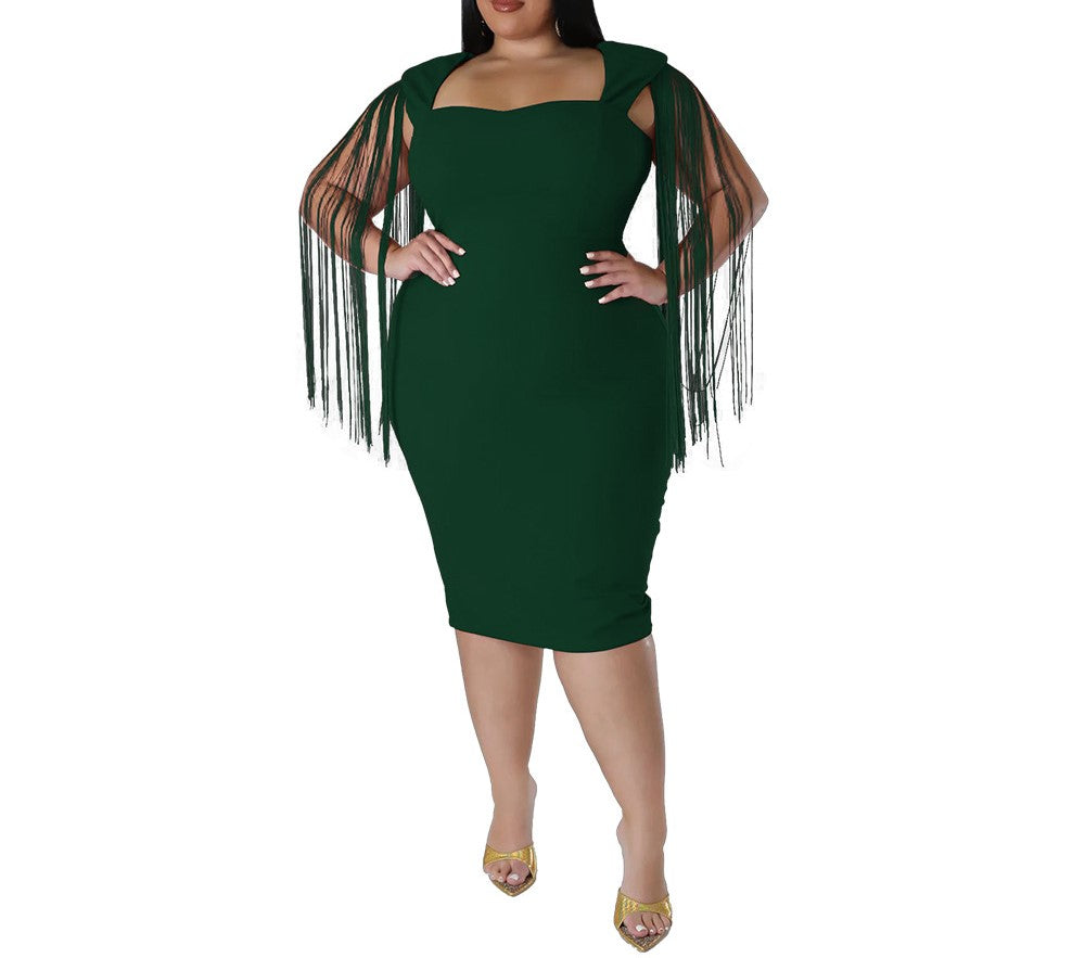 Plus Size Tassel Sleeveless Slim Dress – Elegant & Stylish Women's Party Dress
