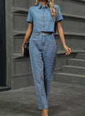 Women's Autumn Washed Denim Pearl Straight-Leg Jeans