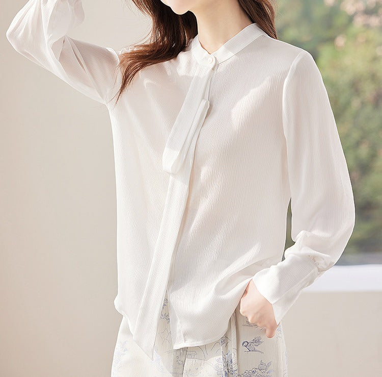 Women's Long Sleeve Strap Detail Shirt - Modern Spring & Autumn Fashion Top