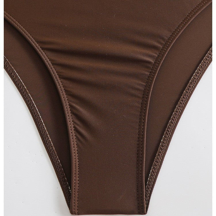 New Solid Color Lace-Up Neck Bikini Briefs Split Swimsuit for Women