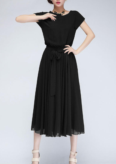 Short Sleeve Empire Waist Dress Black