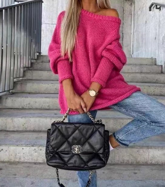Women's Autumn & Winter Off-Shoulder Round Neck Sweater Pullover