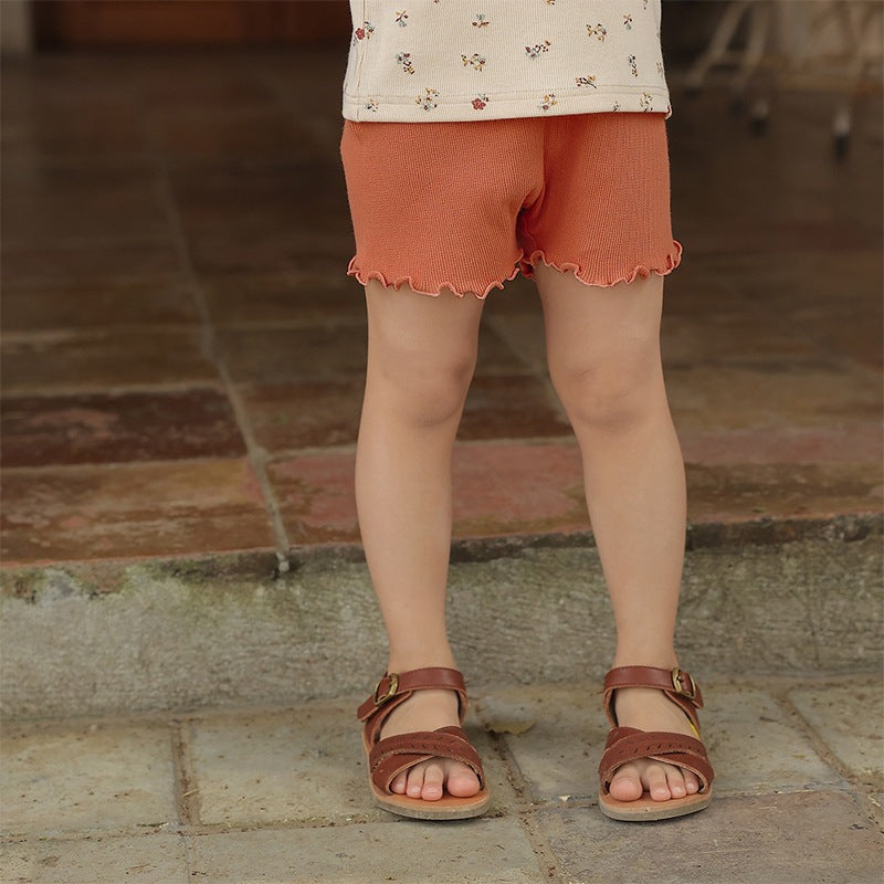 Girls’ Summer Bottoming Shorts – Solid Color Lightweight Ear-Edged Safety Pants - RAC26JP5418BATB