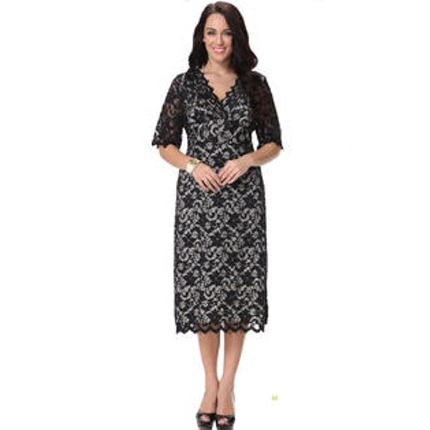 Women Plus Size Bodycon Knee Length Lace Decorated Dress Black