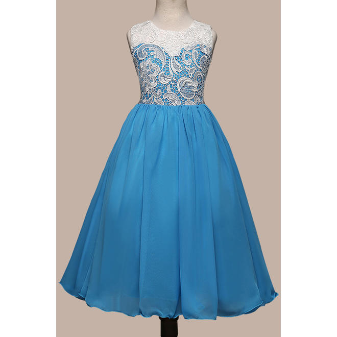 Kids Girls Round Neck Lace Decorated Party Dress