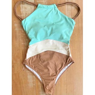 Women One Piece Solid Colored Halter Neck Classy Beach Swimwear
