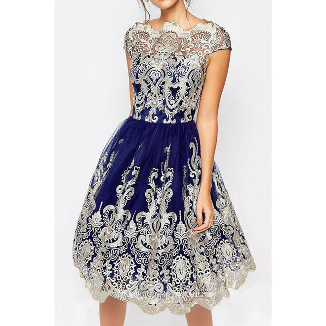 KettyMore Women Short Sleeve Embroided Swing Dress