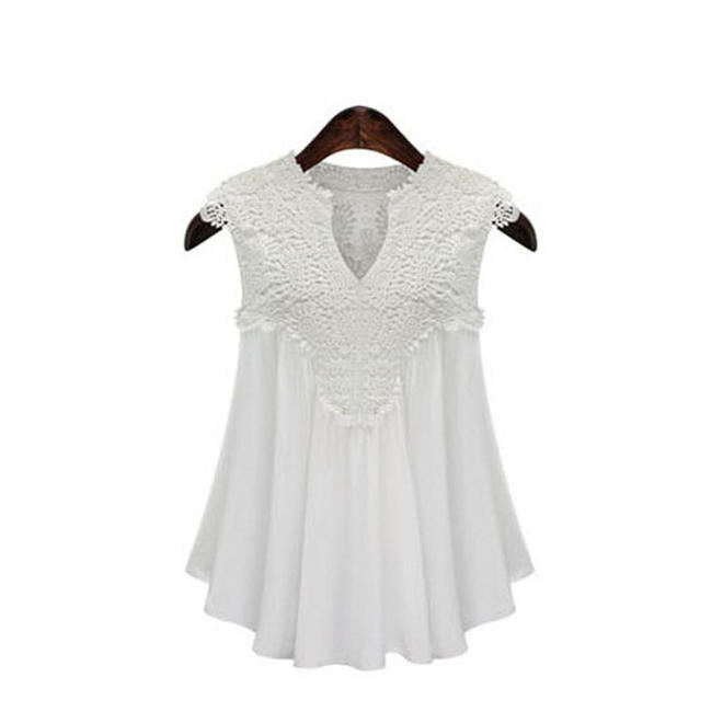 Women Fashion Lace Notch Neck Flying Sleeves Top