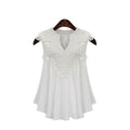 Women Fashion Lace Notch Neck Flying Sleeves Top
