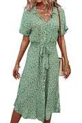 Women Collar Neck Floral Pattern Short Sleeve Mid Length Thin Summer Dress
