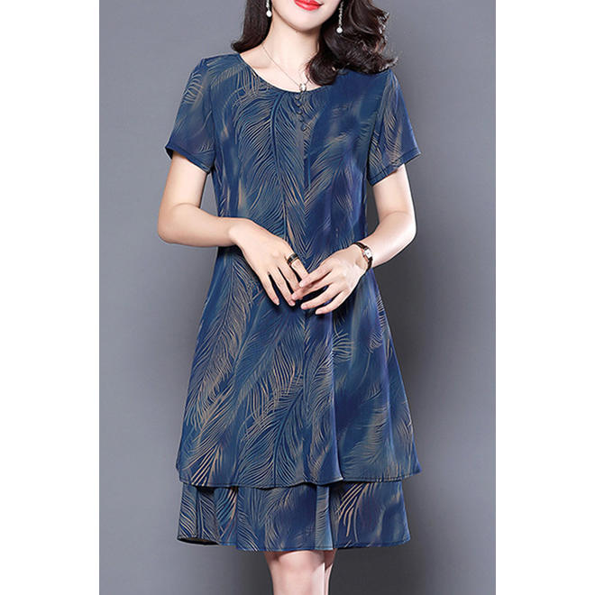 Women Tremendous Round Neck Short Sleeves Knee Length Dress