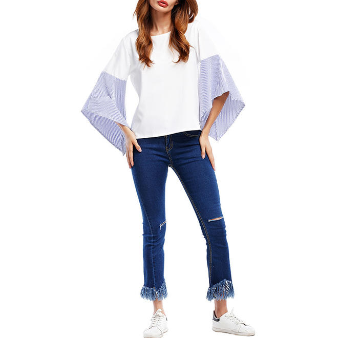 Women Striped Long Sleeve Round Neck Pretty Casual Lightweight Shirt