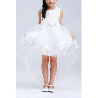 Kids Girls Elegant Sleeveless Round Neck Zipper Closure Tremendous Floral Lace Decorated Party Dress