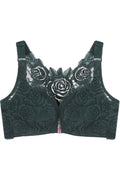Women Plus Front Buckle Rose Embroidery Beauty Back Stylish Seamless Bra