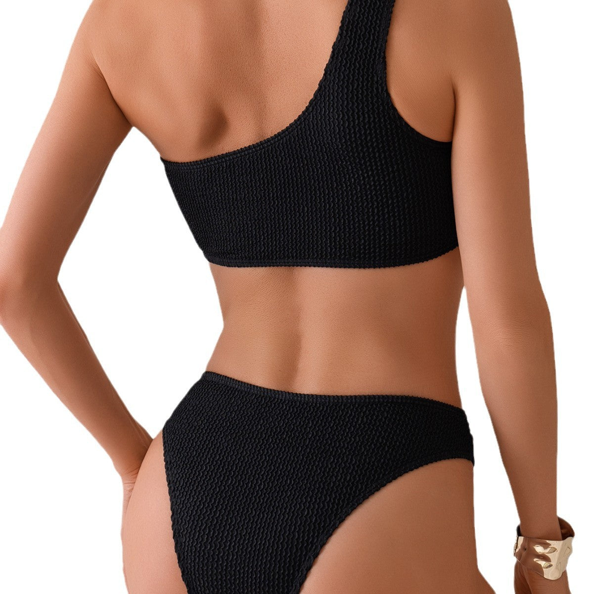 New Solid Color One-Shoulder Tube Top Bikini with High-Waist Split Bottom for Women