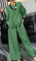 Women's Elastic Drawstring Button Wide-Leg Pants Set – Casual Two-Piece Relaxed Fit Outfit
