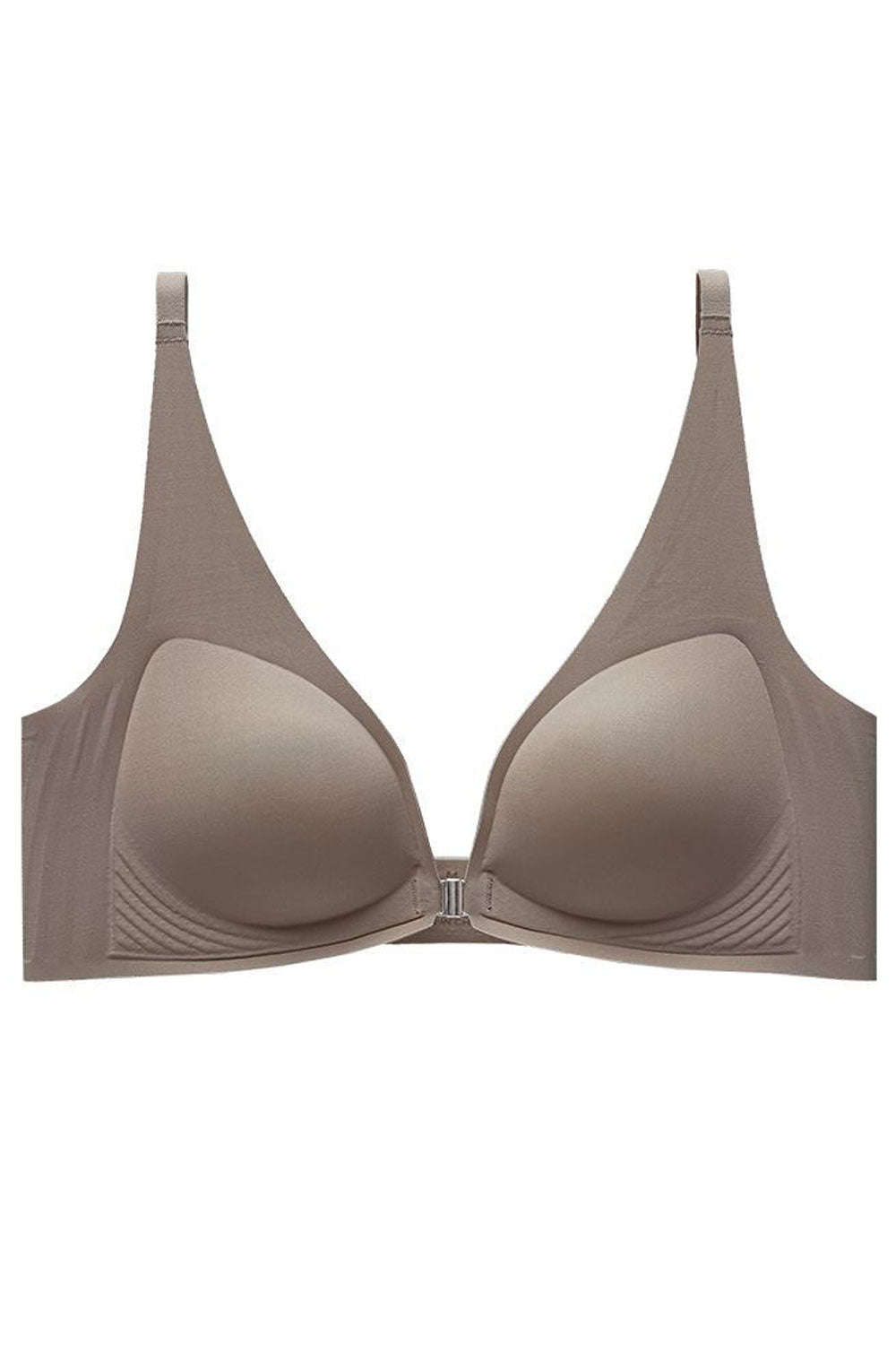 Women New Beautiful Gathered Seamless Front Buckle Fixed Shoulder Straps No Rims Thin Section Soft Jelly Bra
