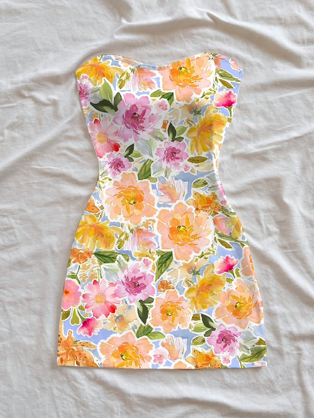 Women's Floral Print Elegant Waist-Defined French Inspired Midi Dress with Soft Flowing Silhouette