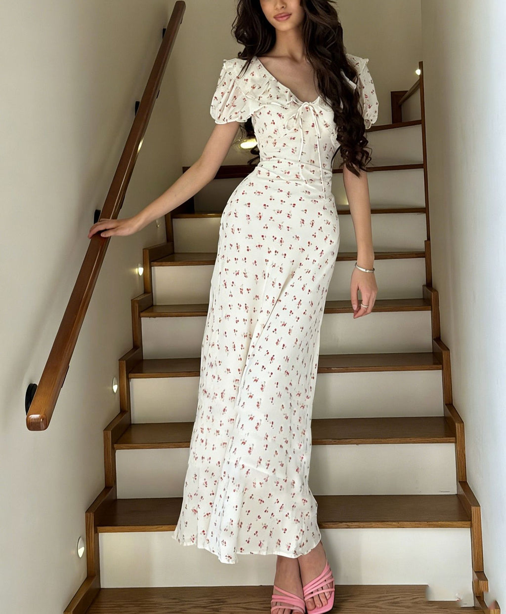 Women's French Peter Pan Collar Summer Dress with Short Sleeves, Elegant Casual A-Line Midi Dress