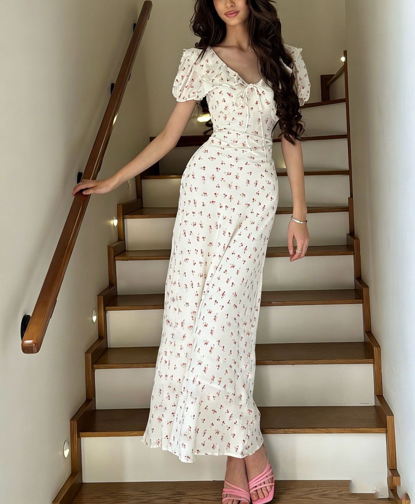 Women's French Peter Pan Collar Summer Dress with Short Sleeves, Elegant Casual A-Line Midi Dress