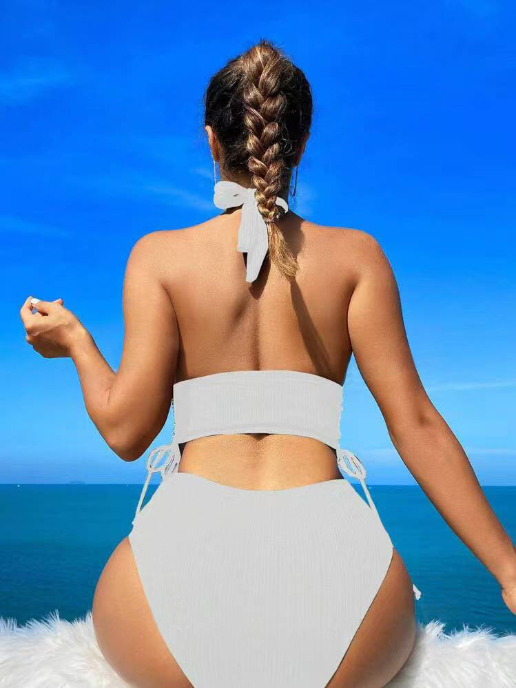 Swimwear Women Solid Color Split Bikini with Special Fabric