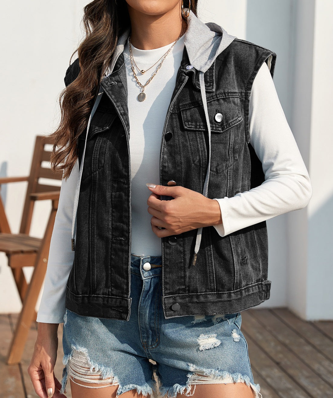 Women’s Classic Style Washed Denim Vest Top