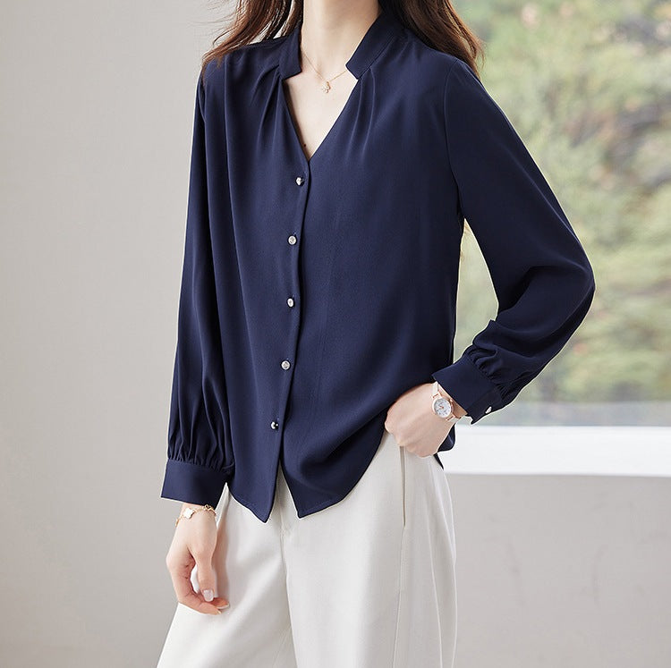 Women's V-Neck Long Sleeve Shirt - Spring & Autumn Formal Blouse