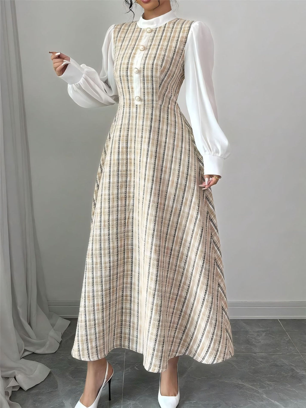 Winter Elegant Waist-Defined Long Sleeve Dress with Tailored Fit and Modern Fashion Design