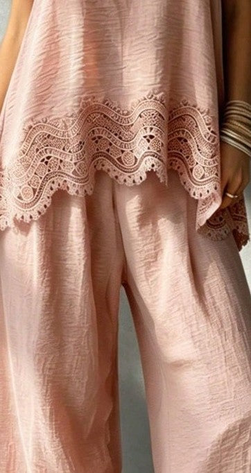 New Spring and Summer Solid Color Artistic Casual Two-Piece Set with Top and Long Pants