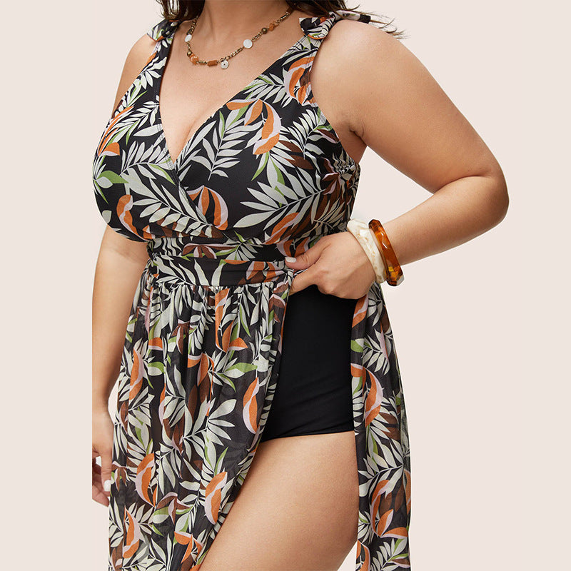 Women’s Plus Size Swimsuit Dress with Skirt – Spring Beach Swimwear - RAC25JP2637WPSW