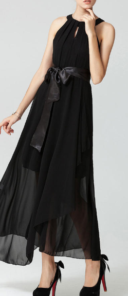 Women Chiffon Sleeveless Long Prom Dress