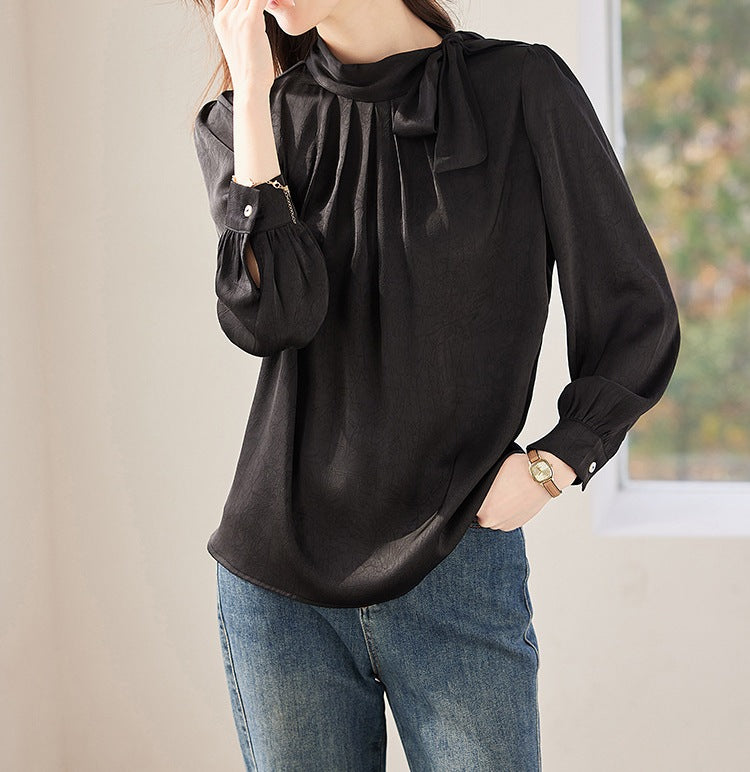 Women's Satin Long Sleeve Shirt - Professional Western Style Premium Office Top