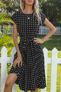 Women Mid Length Lightweight Polka Dotted Beautiful Summer Round Neck Convenient Sleeveless Dress
