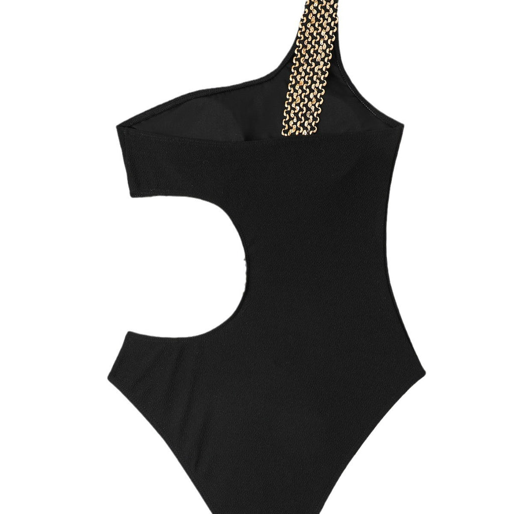 New Solid Color One-Shoulder Hollow One-Piece Bikini Swimsuit