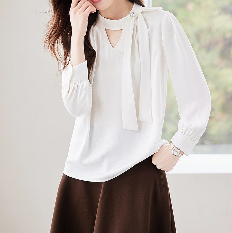 Women's V-Neck Long Sleeve Top - Refined New Style for Spring & Autumn