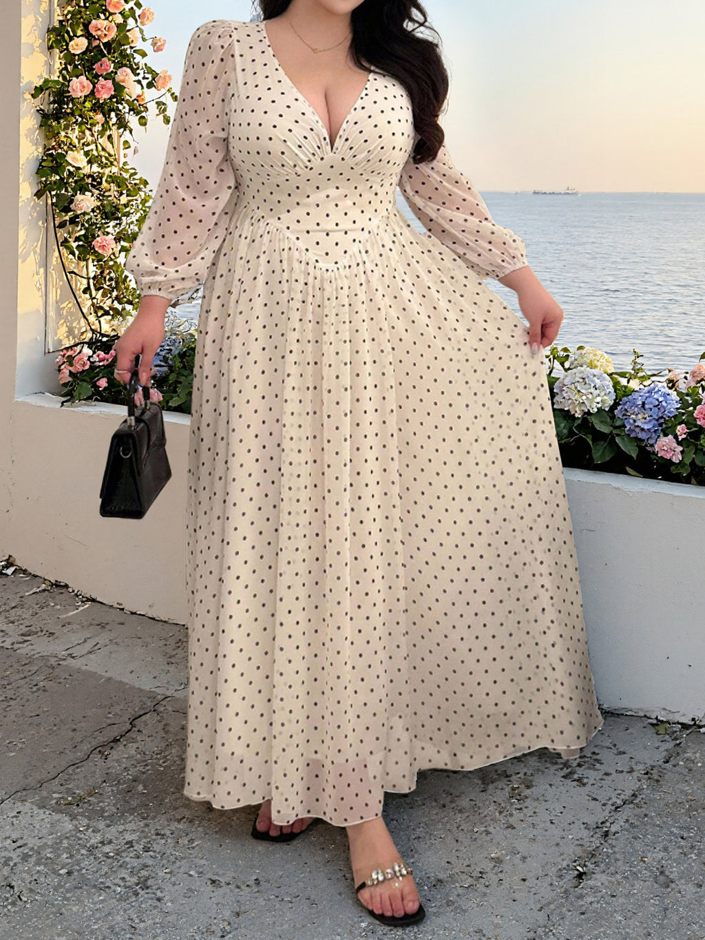 Women's Summer V-Neck Elegant Waist-Cinching Plus Size Long Maxi Dress