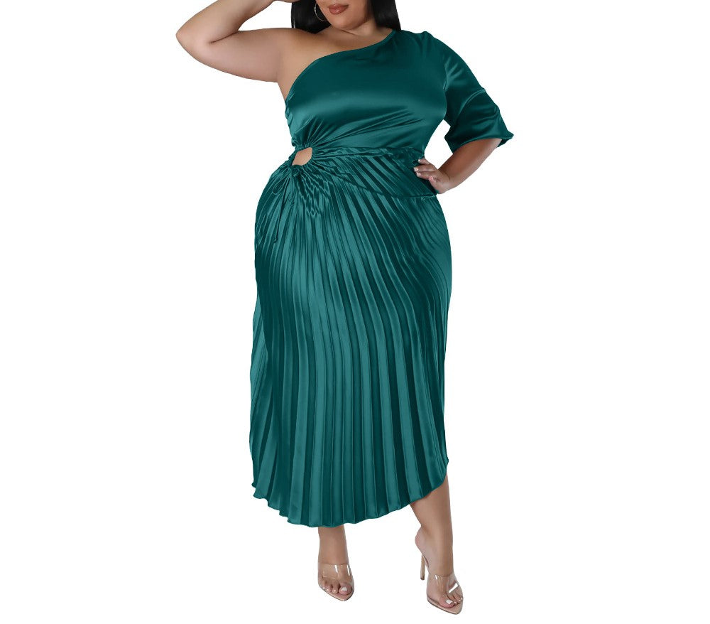 Spring New Off-Shoulder Drawstring Pleated Dress – Elegant Women's Fashion for Casual & Party Wear