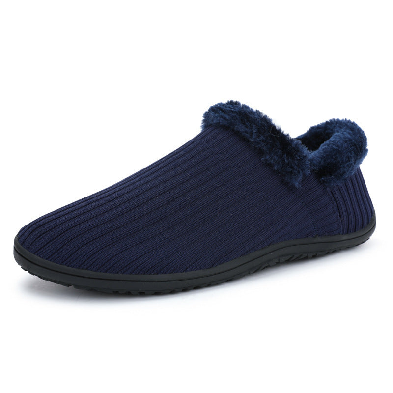 Soft Skin-Friendly Thick Warm Thermal Men's Cotton Home Slippers - Breathable Fly-Knit Comfort Shoes