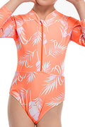 Kids Girls Round Neck Zip Closure Seaside Holiday One Piece Swimwear