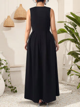 Women's Plus Size Sleeveless V-Neck Waist-Defined Elegant Midi Dress, Fashion Casual Comfort Fit