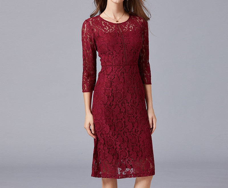 Lace Dress 2025 Spring/Autumn New Style – Fashionable, Simple, Casual Plus Size OL Dress