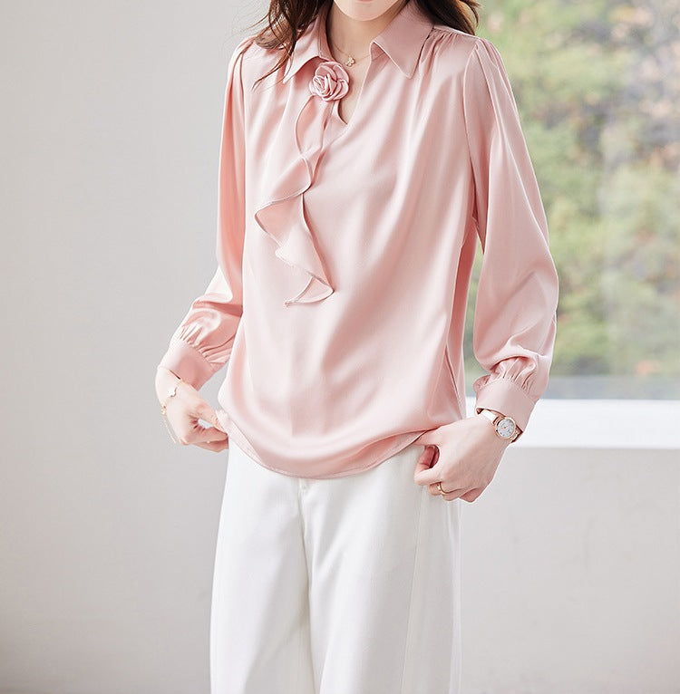 Women's Spring & Autumn High-Neck Long Sleeve Shirt - Elegant Fashion Blouse