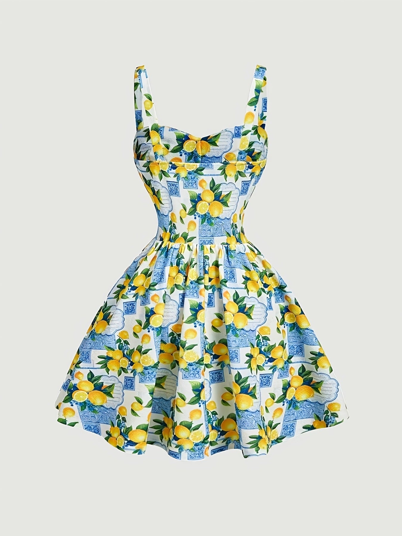 Women's Floral Print Spaghetti Strap Tie-Waist A-Line Midi Dress – Lightweight Summer Casual Dress