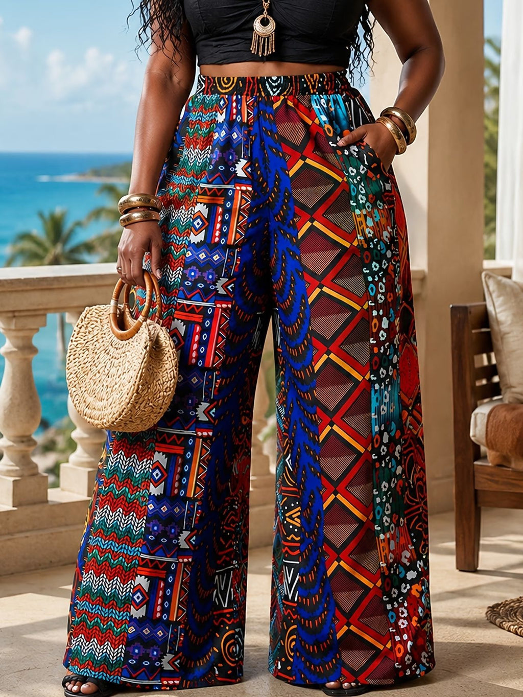 Women's Plus Size Fashionable Elegant Casual Wide Leg Pants