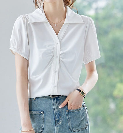 Women's Short-Sleeved Summer Lightweight Elegant Top - Casual Comfortable Everyday Wear Blouse
