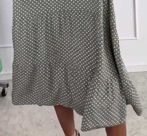 Women's Summer Printed Stand-Up Collar Polka Dot Button Loose Dress