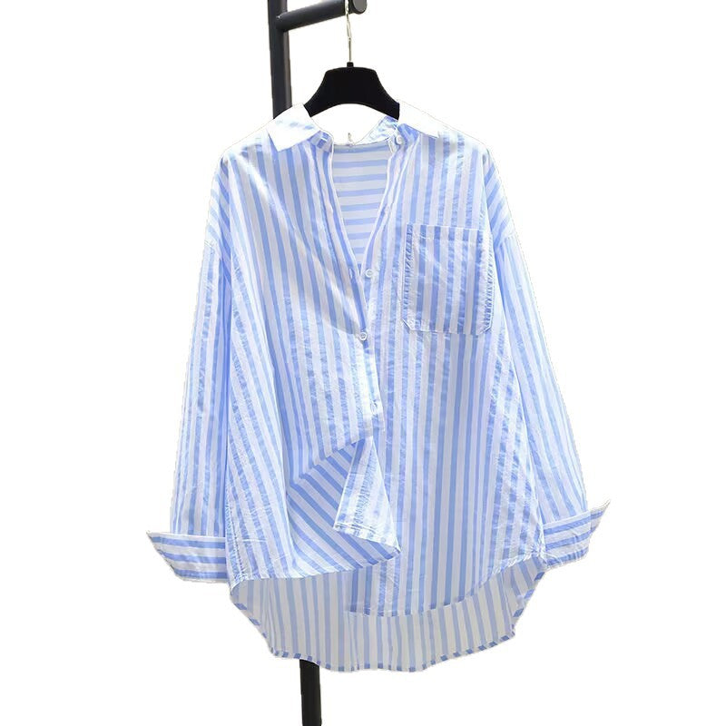 Women's Printed Striped Shirt - Spring New Style, Loose-Fit Fashion Cardigan Long-Sleeve Top