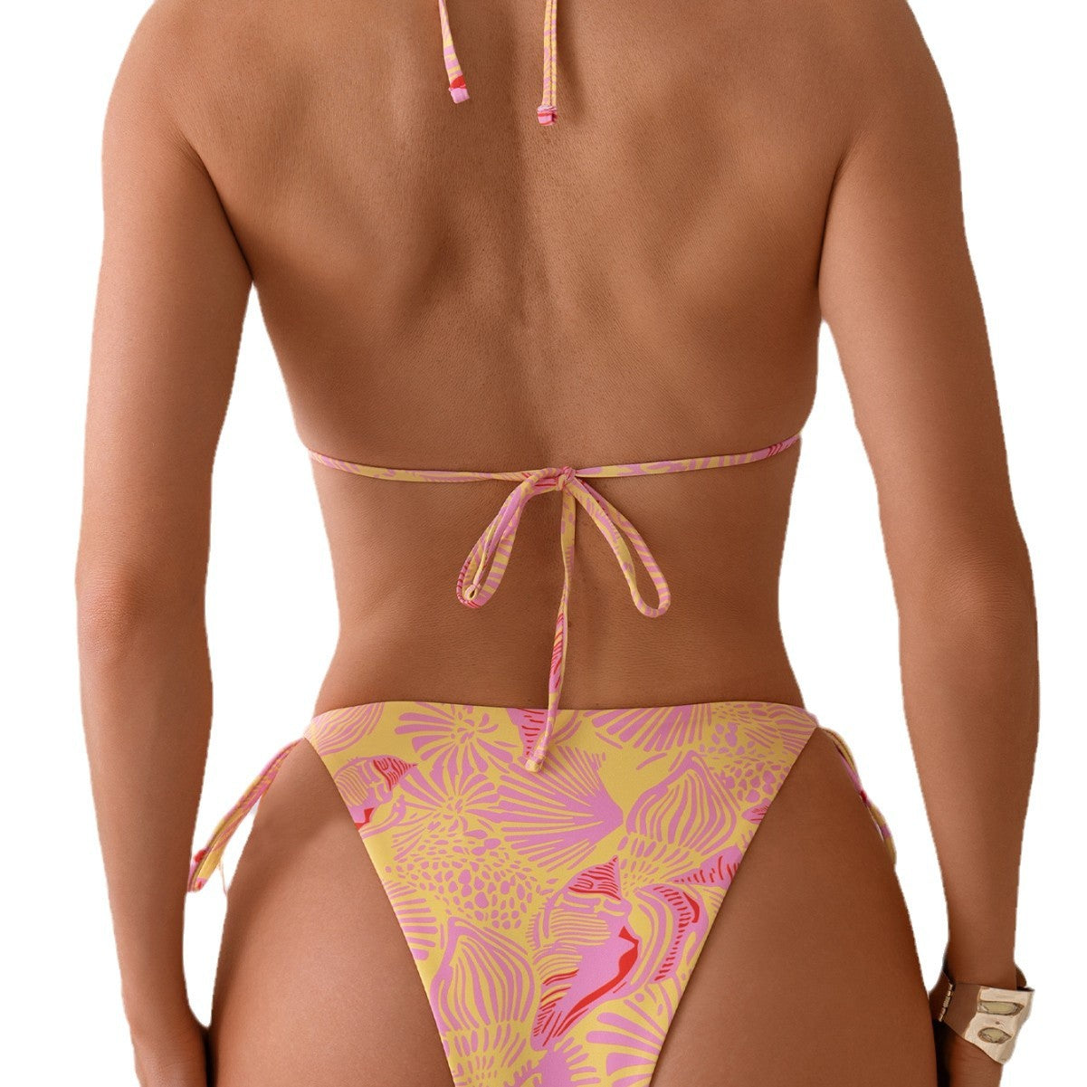 New Digital Print Lace-Up Neck Bikini Split Swimsuit