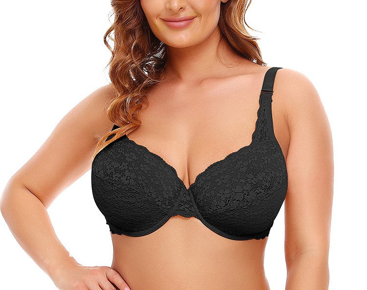 Steel Ring Lace Jacquard Super Book Intimates Bra – Large Size Support, B–F Cup